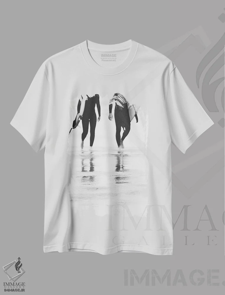 تیشرت سفید طرح دار موج سواری III، دکور ساحلی اثر اینگرید بدوز | فروشگاه ایماژ