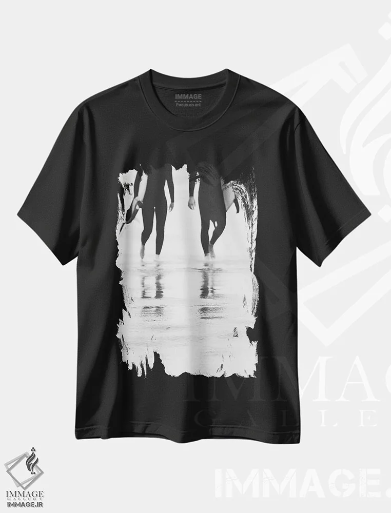 تیشرت مشکی طرح دار موج سواری III، دکور ساحلی اثر اینگرید بدوز | immage.ir