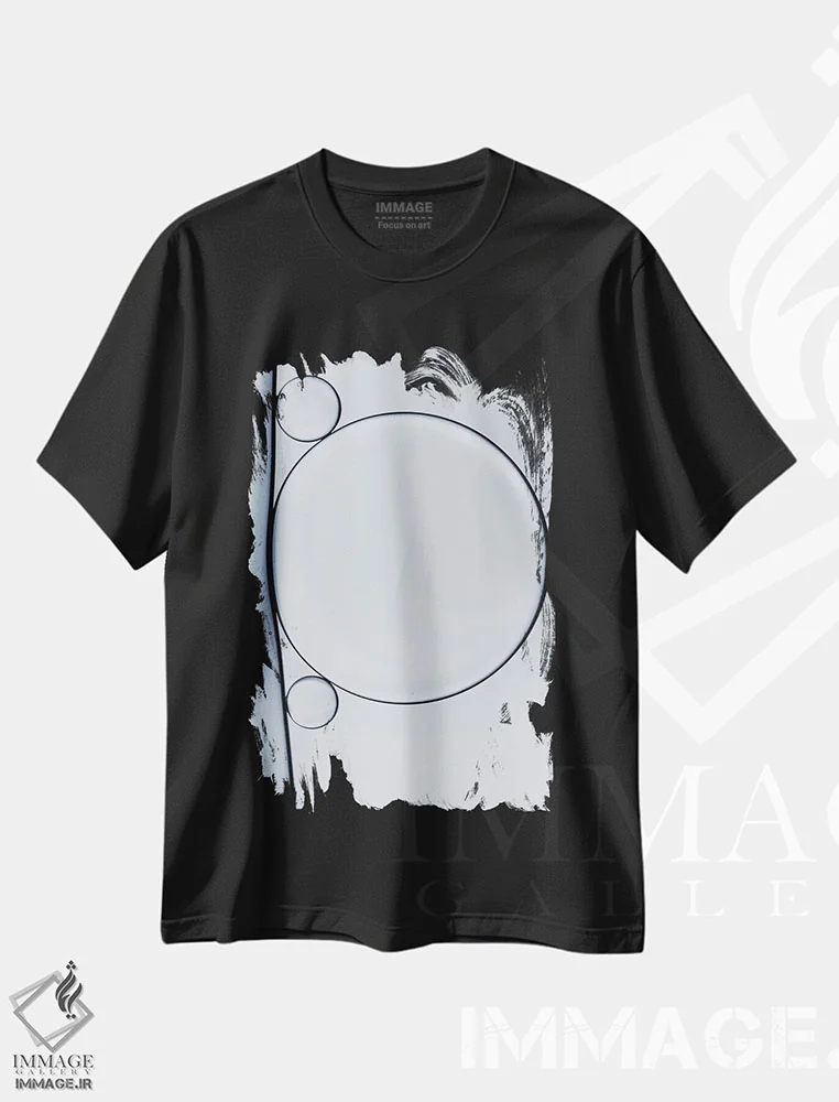 تیشرت مشکی طرح دار آبستره روغن و آب اثر اینگرید بدوز | فروشگاه ایماژ