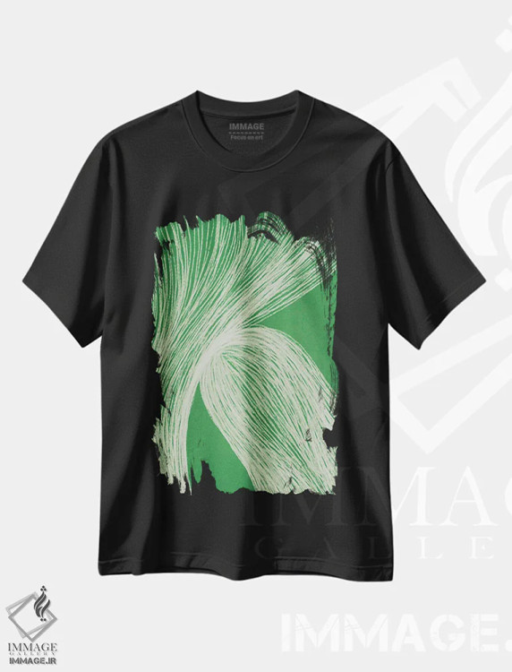 تیشرت مشکی طرح دار حرکت زمردی I اثر اینکادو | فروشگاه ایماژ