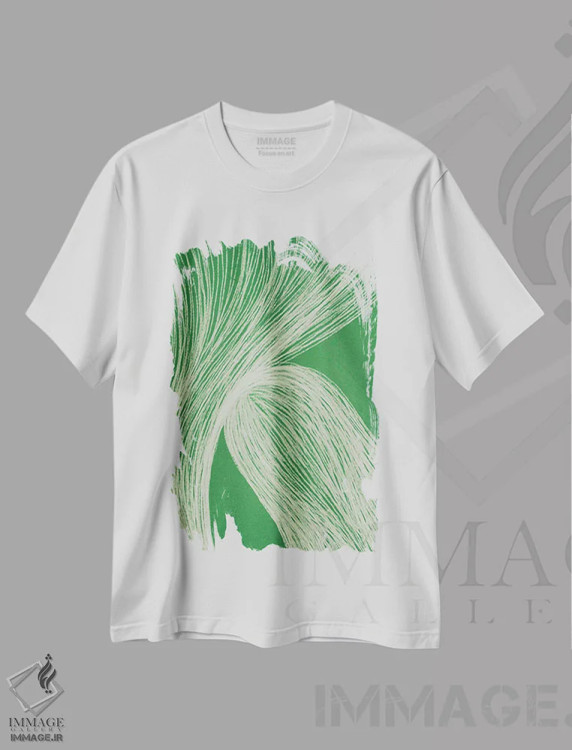 تیشرت سفید طرح دار حرکت زمردی I اثر اینکادو | immage.ir