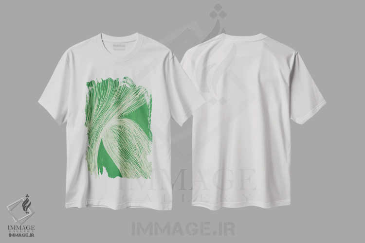 تیشرت سفید طرح دار حرکت زمردی I اثر اینکادو | immage.ir