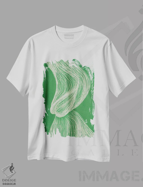 تیشرت سفید طرح دار حرکت زمردی II اثر اینکادو | فروشگاه ایماژ