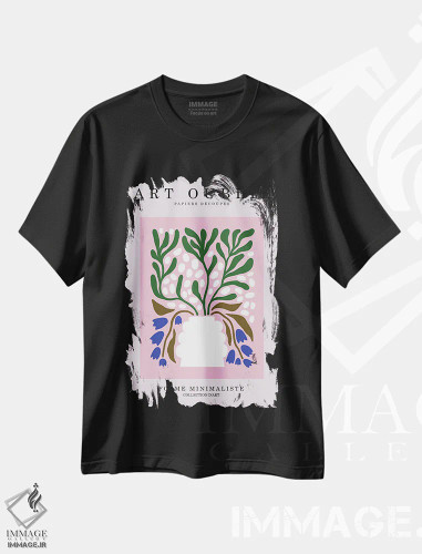 تیشرت مشکی طرح دار گل های پری وینکل، تزئینی اثر اینکادو | فروشگاه ایماژ