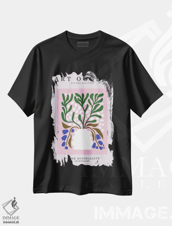 تیشرت مشکی طرح دار گل های پری وینکل، تزئینی اثر اینکادو | فروشگاه ایماژ
