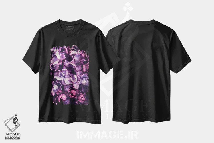 تیشرت مشکی طرح دار سایه های ارغوانی، مدیوم اثر اینکادو | فروشگاه ایماژ