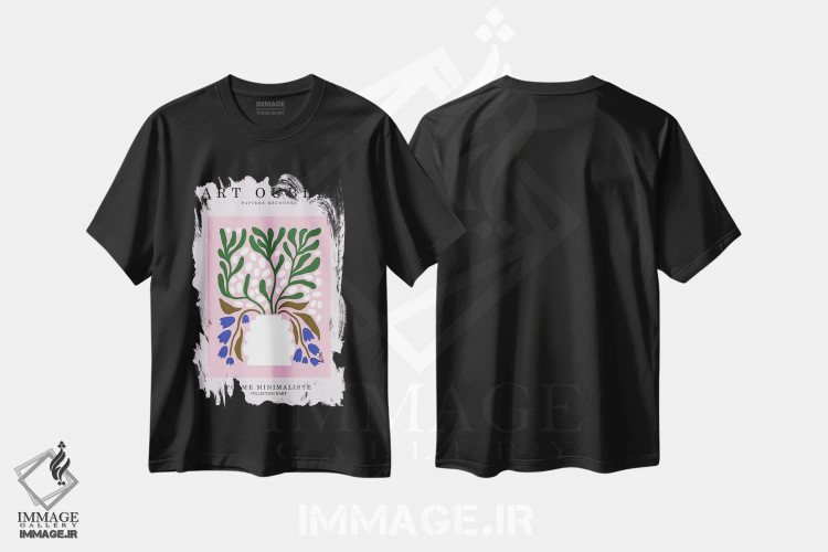 تیشرت مشکی طرح دار گل های پری وینکل، تزئینی اثر اینکادو | فروشگاه ایماژ