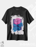 تیشرت مشکی طرح دار گل صدتومانی فوشیا، تزئینی اثر اینکادو | immage.ir