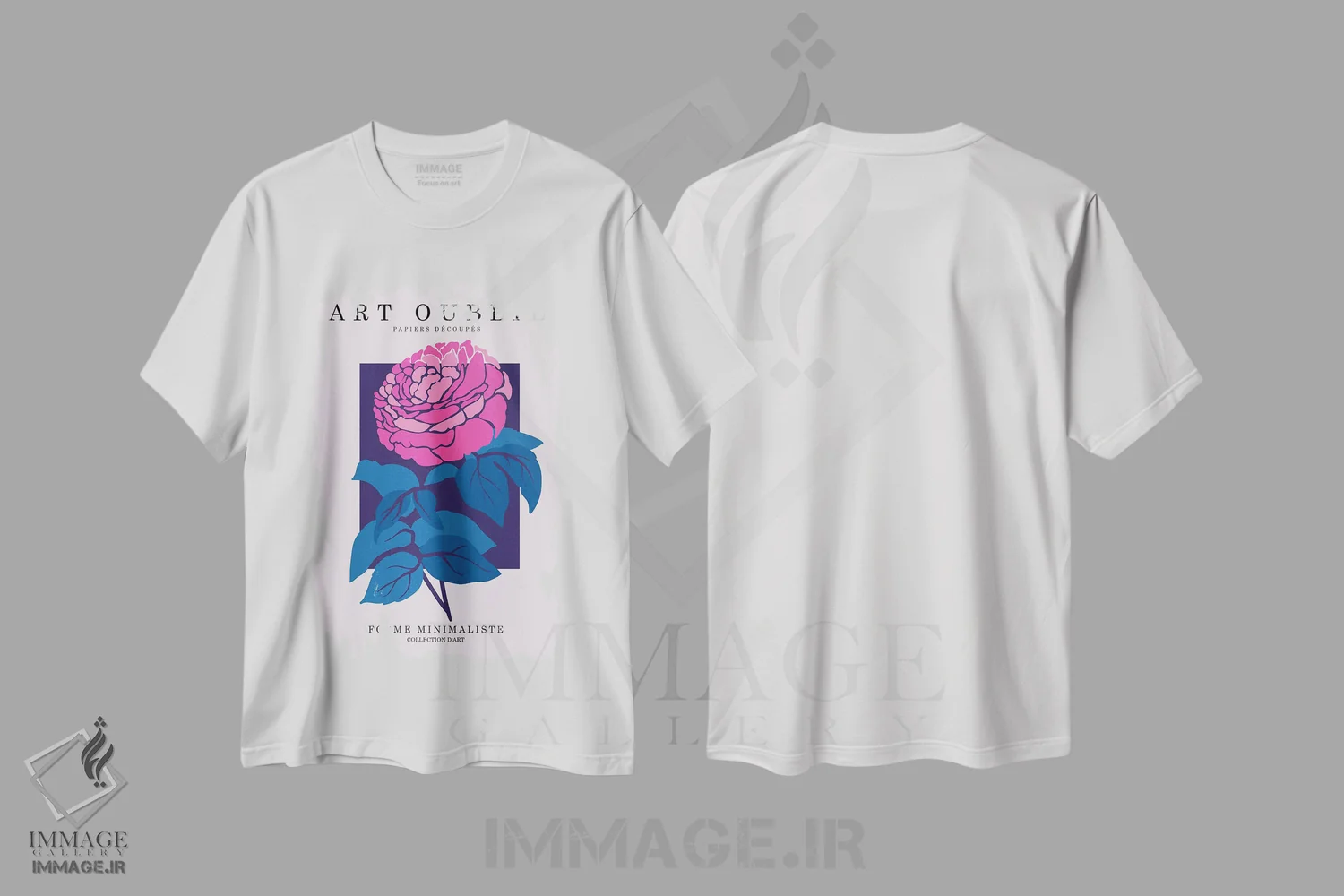 تیشرت سفید طرح دار گل صدتومانی فوشیا، تزئینی اثر اینکادو | فروشگاه ایماژ