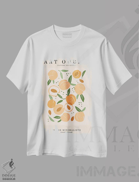 تیشرت سفید طرح دار الگوی هلویی، تزئینی اثر اینکادو | immage.ir