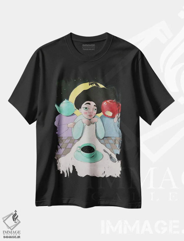 تیشرت مشکی طرح دار چای عصرگاهی، مدیوم اثر ایرینا پانِدوا | فروشگاه ایماژ
