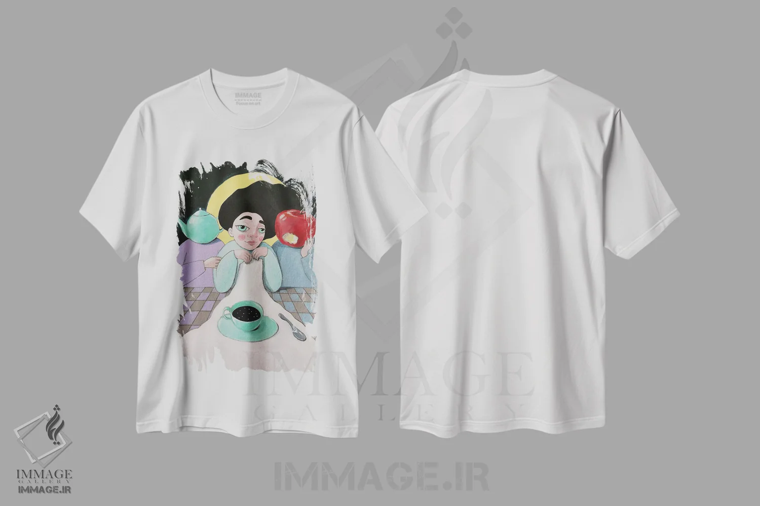 تیشرت سفید طرح دار چای عصرگاهی، مدیوم اثر ایرینا پانِدوا | immage.ir