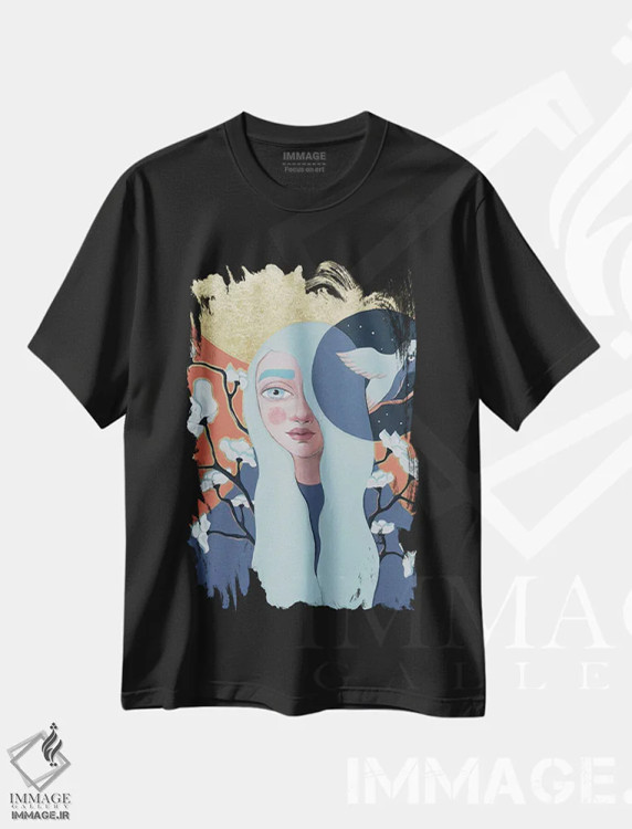 تیشرت مشکی طرح دار پرواز شبانه، مدیوم اثر ایرینا پانِدوا | فروشگاه ایماژ