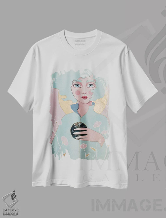 تیشرت سفید طرح دار زمین، مدیوم اثر ایرینا پانِدوا | فروشگاه ایماژ