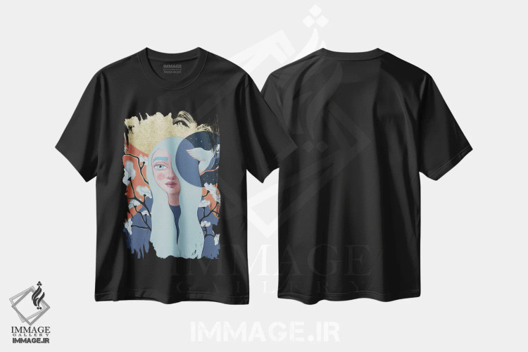 تیشرت مشکی طرح دار پرواز شبانه، مدیوم اثر ایرینا پانِدوا | فروشگاه ایماژ