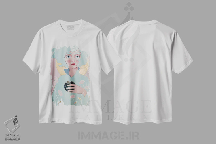 تیشرت سفید طرح دار زمین، مدیوم اثر ایرینا پانِدوا | فروشگاه ایماژ