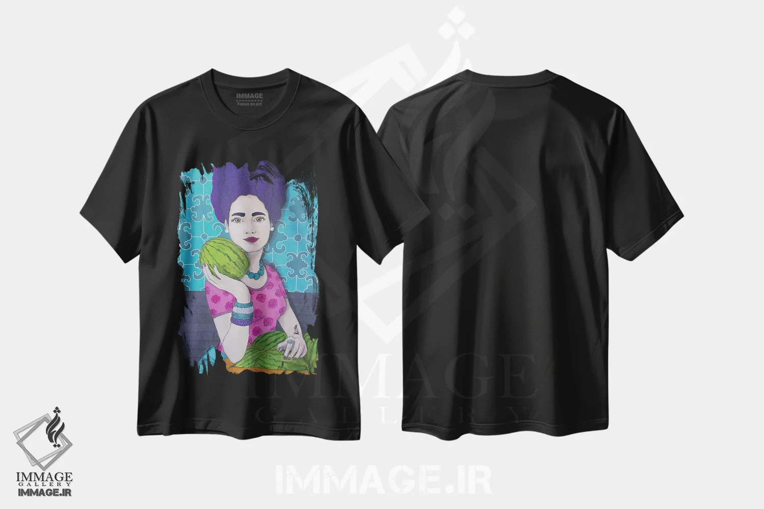 تیشرت مشکی طرح دار هندوانه، مدیوم اثر ایرینا پانِدوا | فروشگاه ایماژ