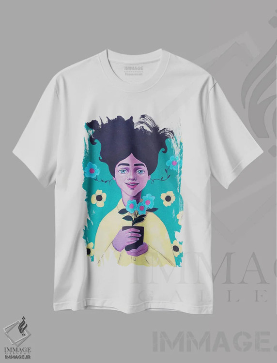تیشرت سفید طرح دار دختر گل دار، مدیوم اثر ایرینا پانِدوا | immage.ir
