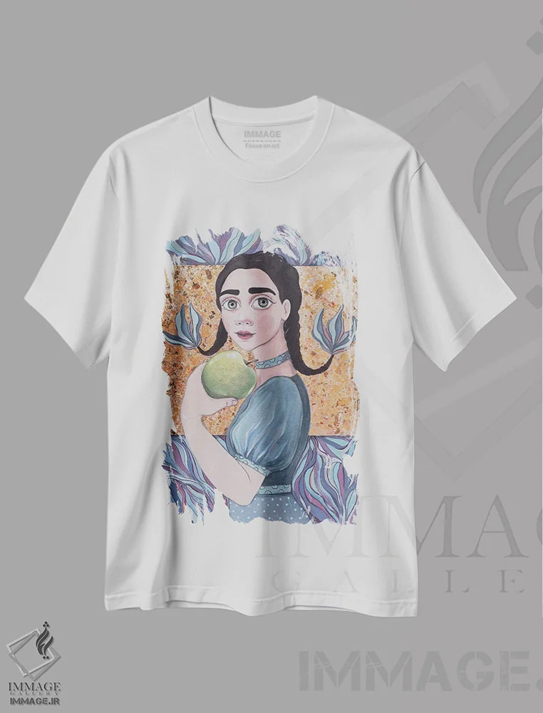 تیشرت سفید طرح دار سیب سبز، مدیوم اثر ایرینا پانِدوا | فروشگاه ایماژ