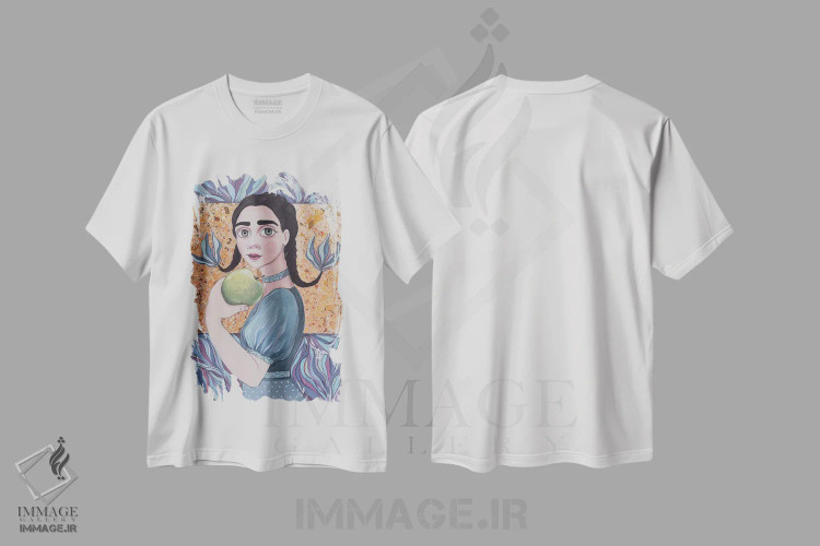 تیشرت سفید طرح دار سیب سبز، مدیوم اثر ایرینا پانِدوا | فروشگاه ایماژ
