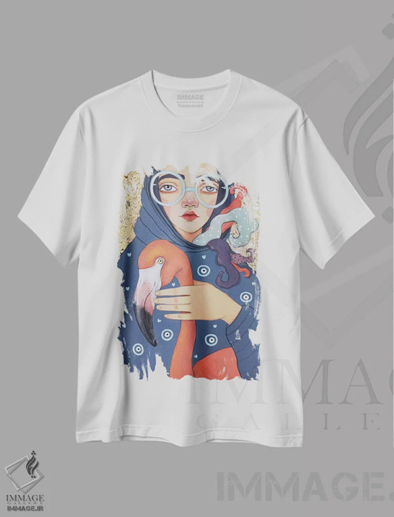 تیشرت سفید طرح دار فلامینگو، مدیوم اثر ایرینا پانِدوا | فروشگاه ایماژ