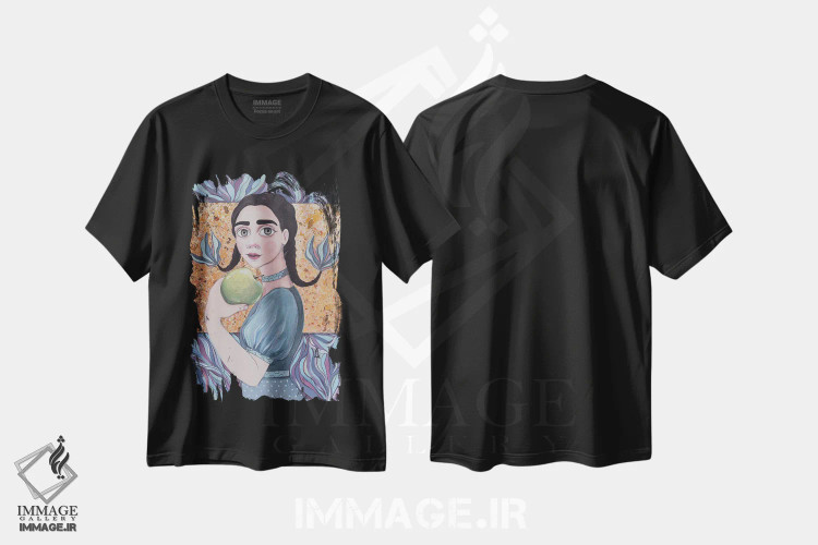 تیشرت مشکی طرح دار سیب سبز، مدیوم اثر ایرینا پانِدوا | immage.ir