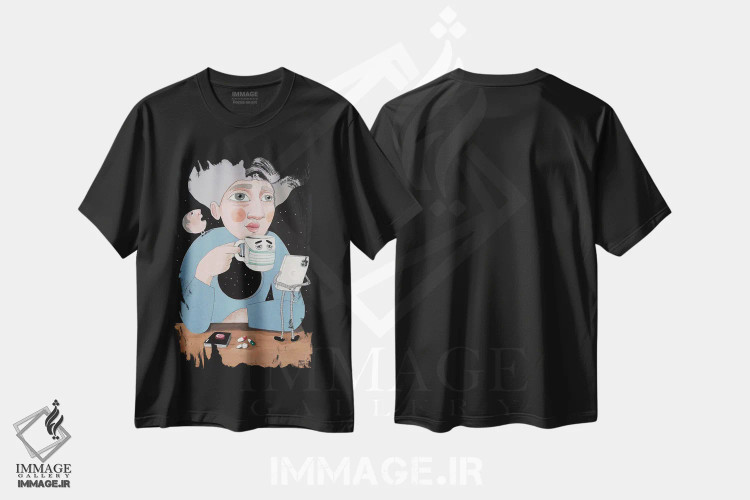 تیشرت مشکی طرح دار خلأ، مدیوم اثر ایرینا پانِدوا | فروشگاه ایماژ