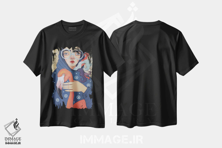 تیشرت مشکی طرح دار فلامینگو، مدیوم اثر ایرینا پانِدوا | immage.ir