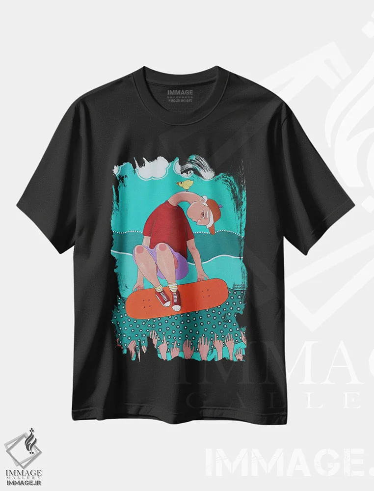 تیشرت مشکی طرح دار اسکیت باز، مدیوم اثر ایرینا پانِدوا | immage.ir