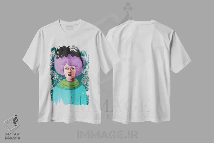 تیشرت سفید طرح دار بانوی گربه ها، مدیوم اثر ایرینا پانِدوا | immage.ir