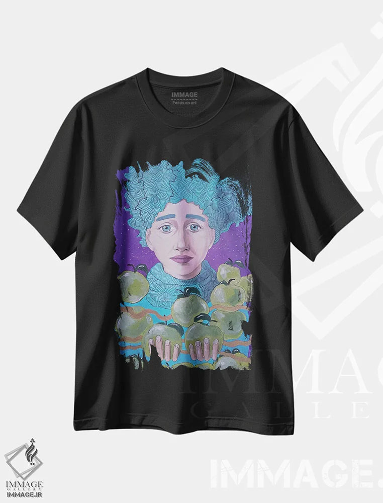 تیشرت مشکی طرح دار سیب های زیاد، مدیوم اثر ایرینا پانِدوا | فروشگاه ایماژ