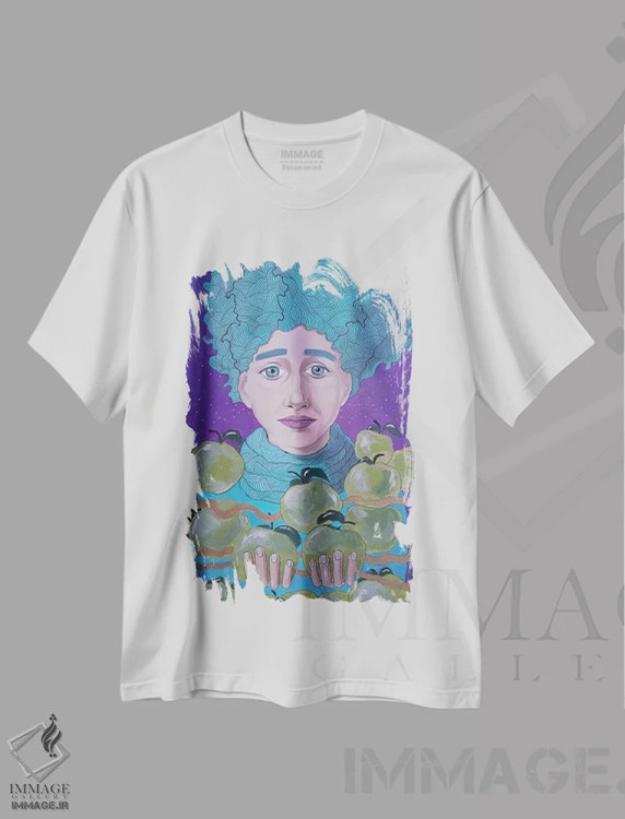تیشرت سفید طرح دار سیب های زیاد، مدیوم اثر ایرینا پانِدوا | immage.ir