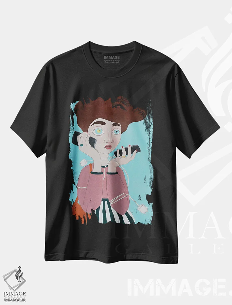 تیشرت مشکی طرح دار زندگی اجتماعی، مدیوم اثر ایرینا پانِدوا | immage.ir