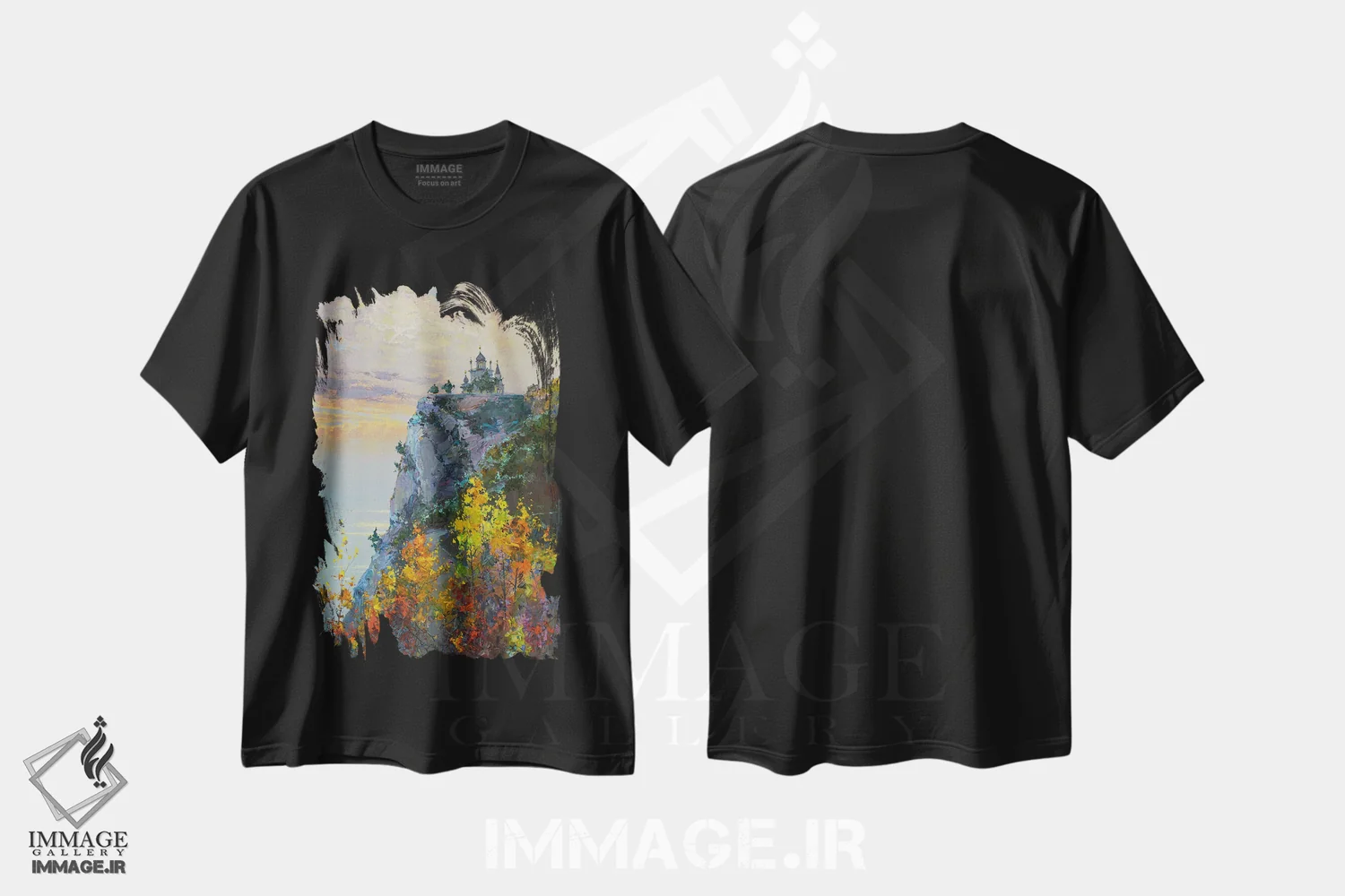 تیشرت مشکی طرح دار کلیسای فوروس، هنر فاخر معاصر اثر ایگور پوزدف | فروشگاه ایماژ