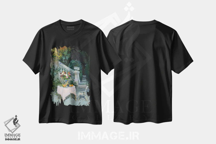 تیشرت مشکی طرح دار طبیعت بی جان شبانه، هنر فاخر معاصر اثر ایگور پوزدف | فروشگاه ایماژ