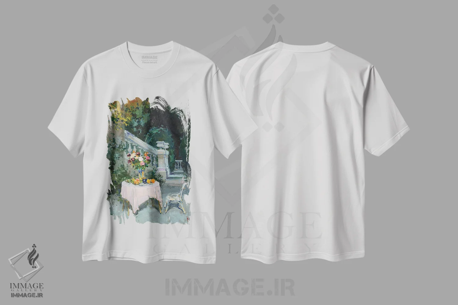 تیشرت سفید طرح دار طبیعت بی جان شبانه، هنر فاخر معاصر اثر ایگور پوزدف | immage.ir