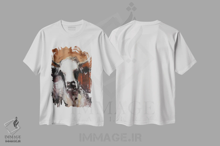 تیشرت سفید طرح دار گاو زنگ زده، تزئینی اثر ایرینا رومیانسه وا | فروشگاه ایماژ