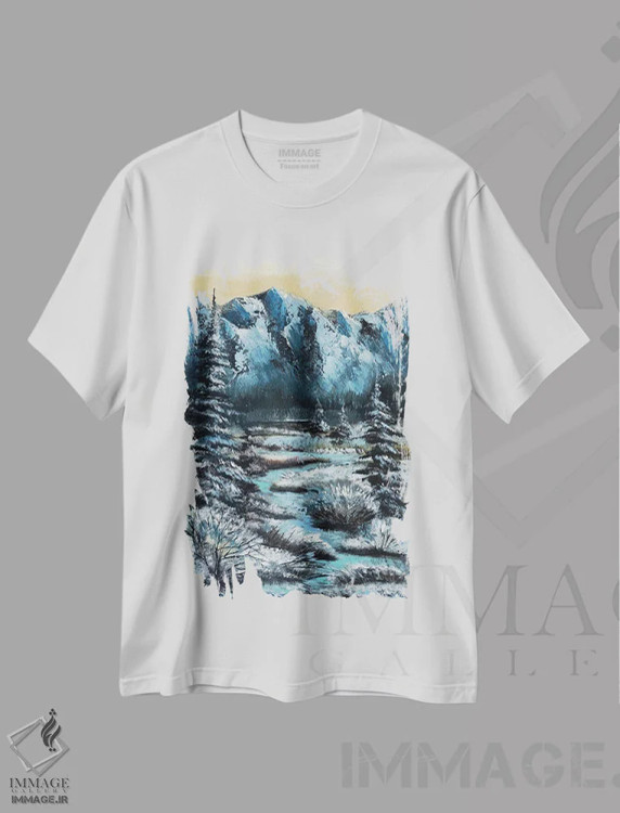 تیشرت سفید طرح دار منظره زمستانی، تزئینی اثر ایرینا رومیانسه وا | immage.ir