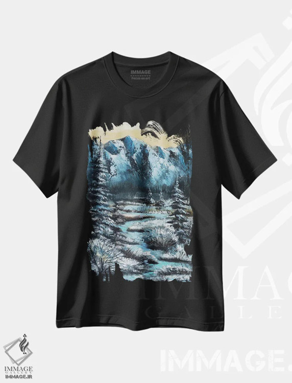 تیشرت مشکی طرح دار منظره زمستانی، تزئینی اثر ایرینا رومیانسه وا | فروشگاه ایماژ