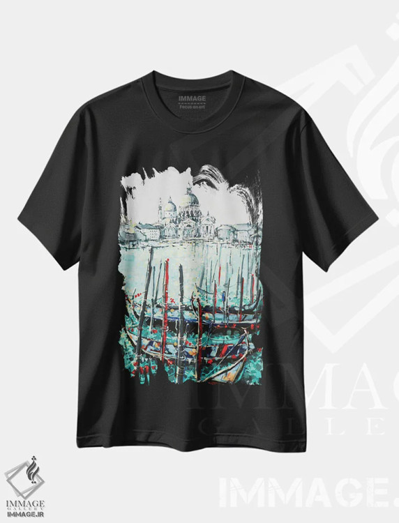 تیشرت مشکی طرح دار کلیسای سنت مارک، تزئینی اثر ایرینا رومیانسه وا | فروشگاه ایماژ