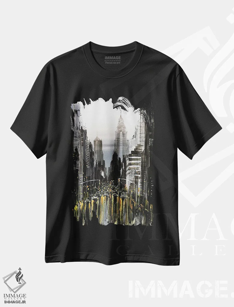 تیشرت مشکی طرح دار شهر نیویورک، دکور معاصر اثر ایرینا رومیانسه وا | فروشگاه ایماژ