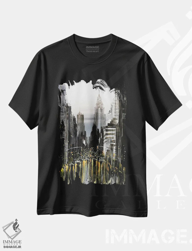 تیشرت مشکی طرح دار شهر نیویورک، دکور معاصر اثر ایرینا رومیانسه وا | فروشگاه ایماژ