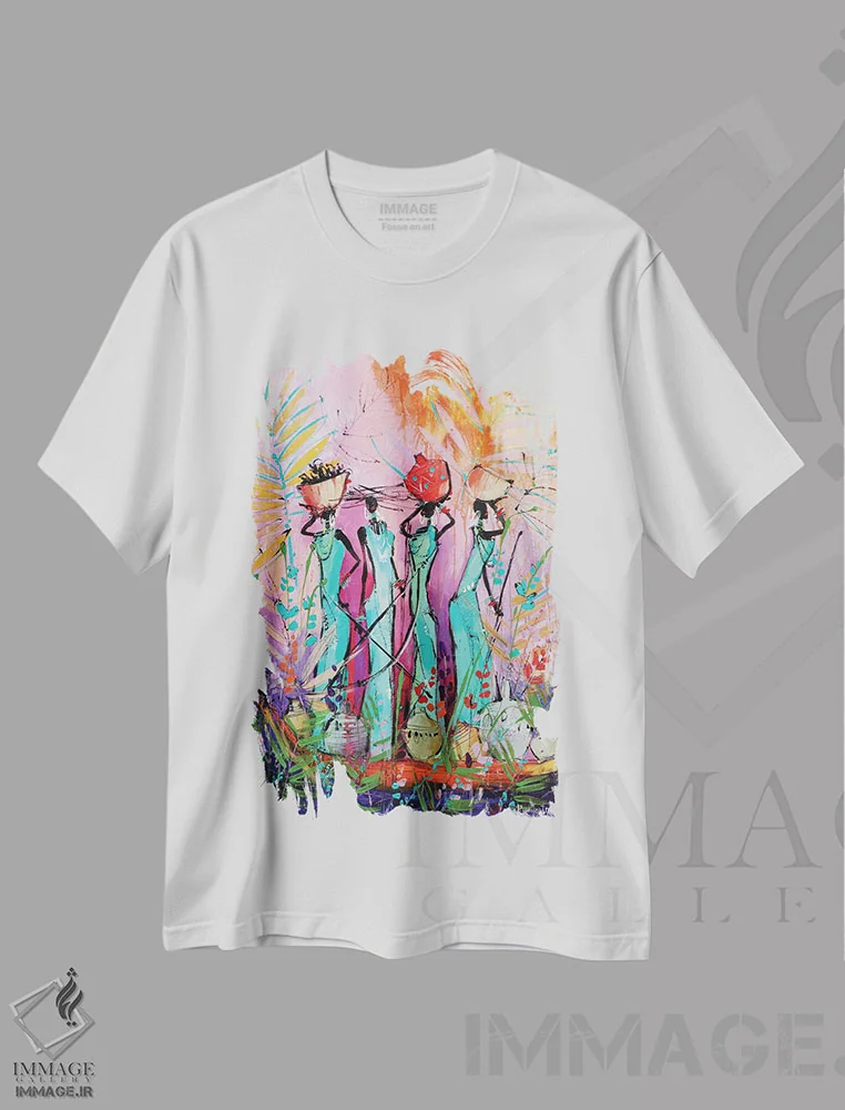 تیشرت سفید طرح دار زنان قبیله ای آفریقایی ۳، دکور آفریقایی اثر ایرینا رومیانسه وا | فروشگاه ایماژ