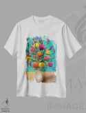 تیشرت سفید طرح دار گلدان تازه رنگ شده، هنر فاخر معاصر اثر آیریس اسکات | فروشگاه ایماژ