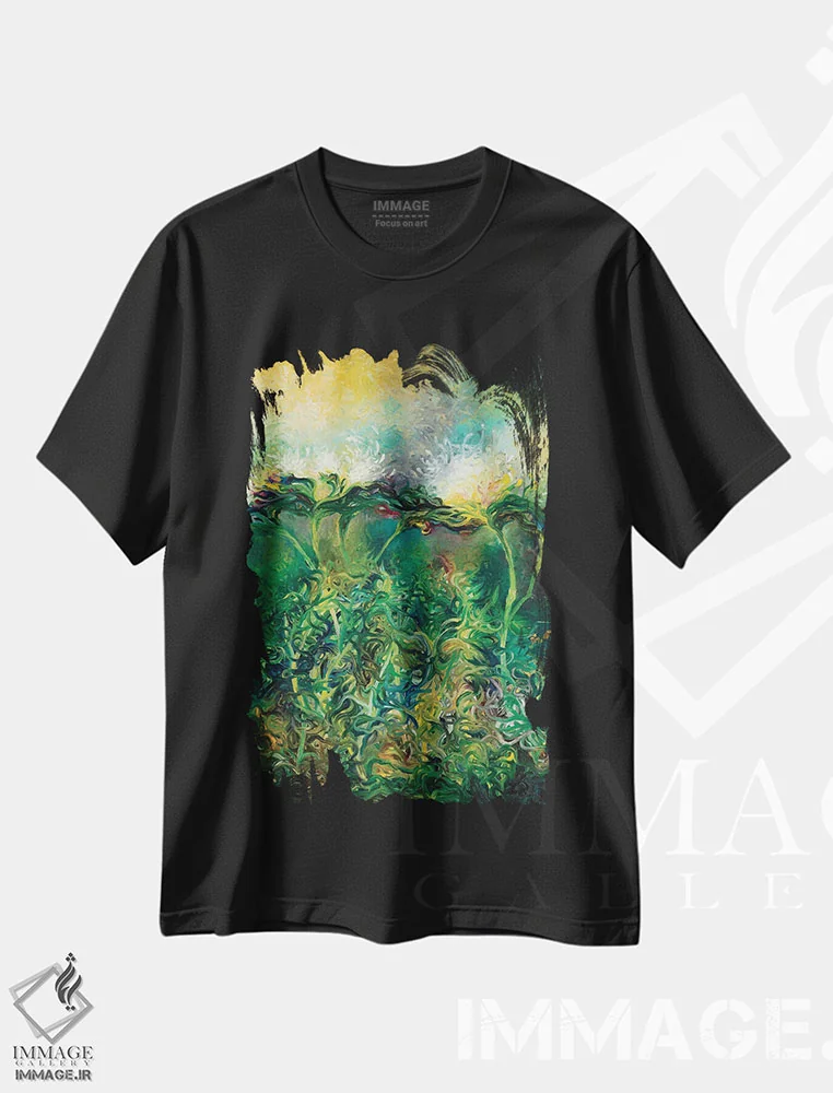 تیشرت مشکی طرح دار شکوفهٔ کنگر فرنگی، دکور معاصر اثر آیریس اسکات | فروشگاه ایماژ
