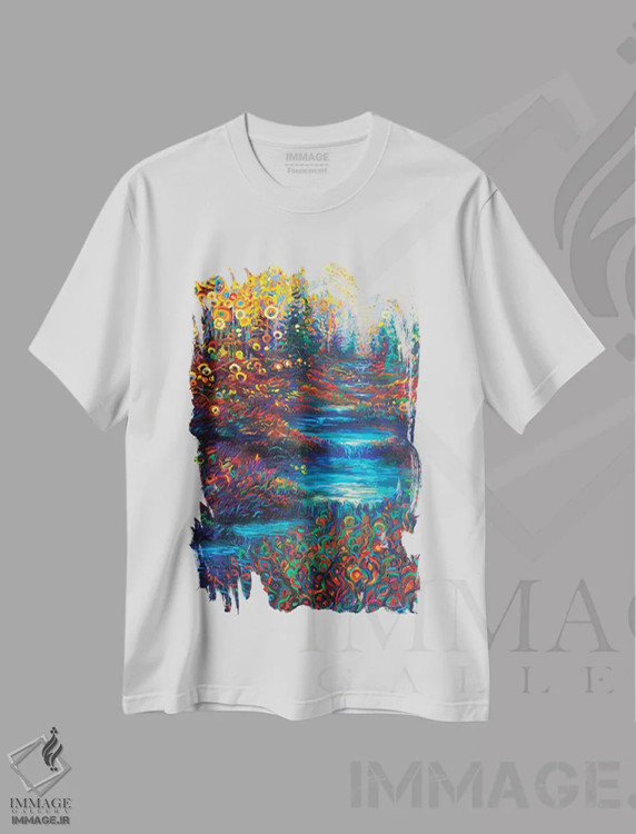 تیشرت سفید طرح دار دشت گلن، دکور معاصر اثر آیریس اسکات | فروشگاه ایماژ