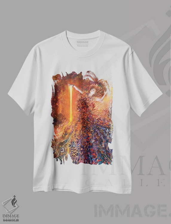 تیشرت سفید طرح دار الههٔ آتش، دکور معاصر اثر آیریس اسکات | immage.ir