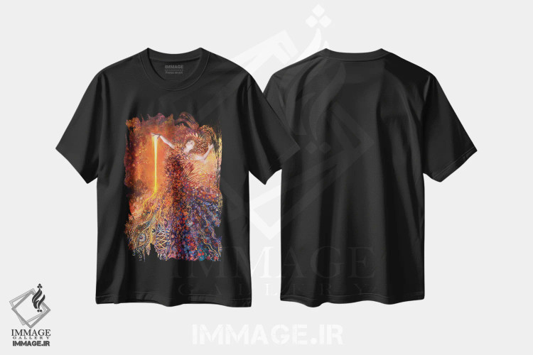 تیشرت مشکی طرح دار الههٔ آتش، دکور معاصر اثر آیریس اسکات | فروشگاه ایماژ