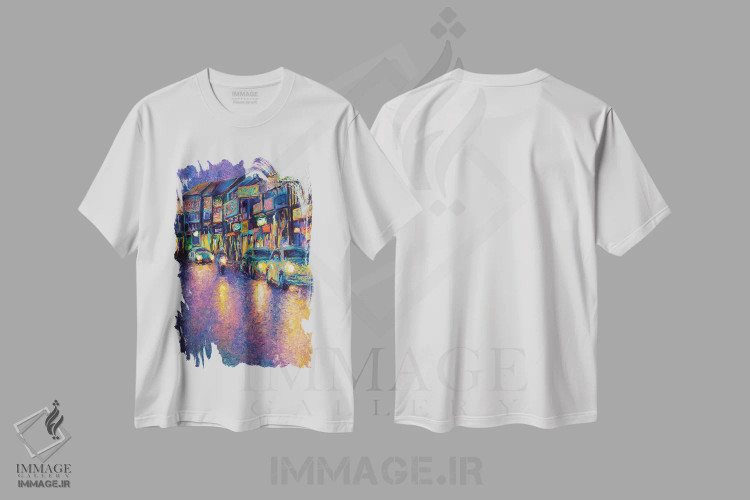 تیشرت سفید طرح دار چراغ های جلو تایمن، هنر فاخر معاصر اثر آیریس اسکات | فروشگاه ایماژ