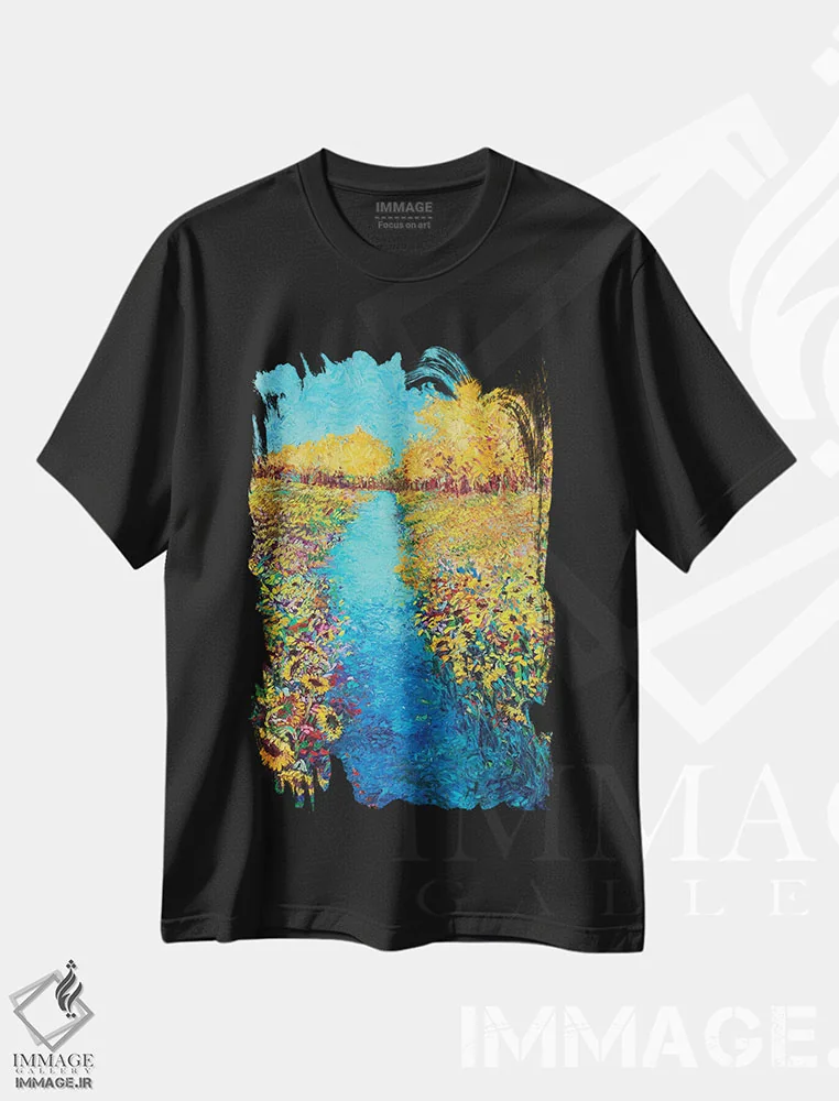 تیشرت مشکی طرح دار پنل دوم سه لتی آفتابگردان، دکور معاصر اثر آیریس اسکات | فروشگاه ایماژ
